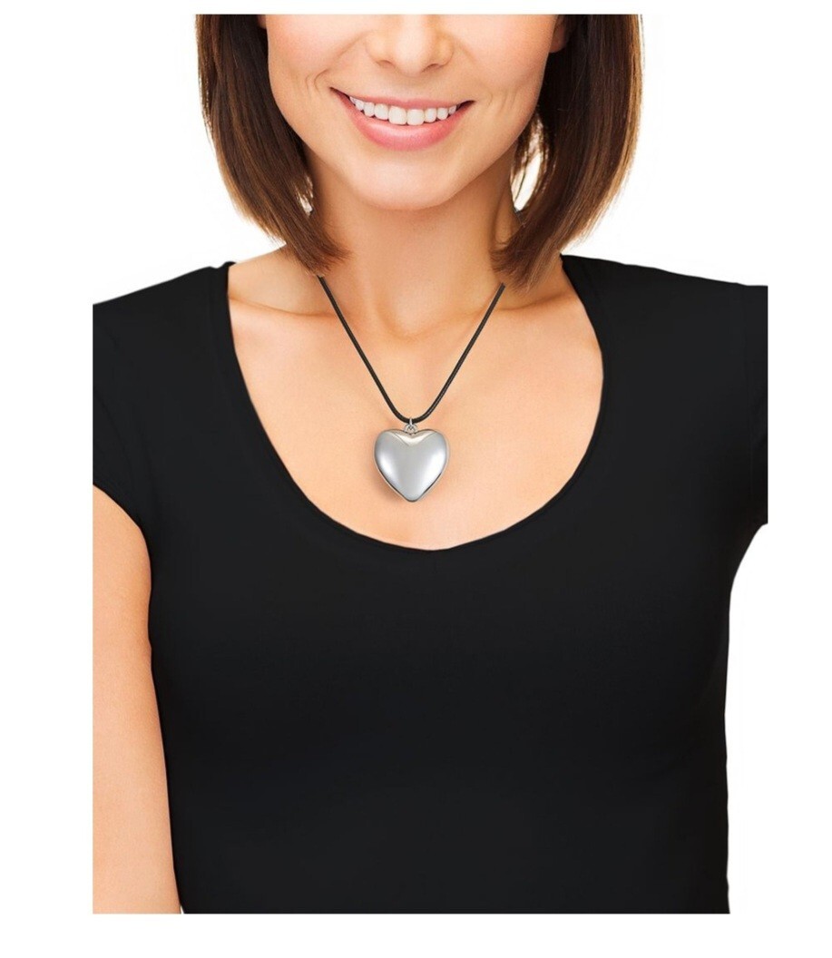 No Boundaries Cord Necklace With Silvertone Puffed Heart Pendant, Adult and Teen