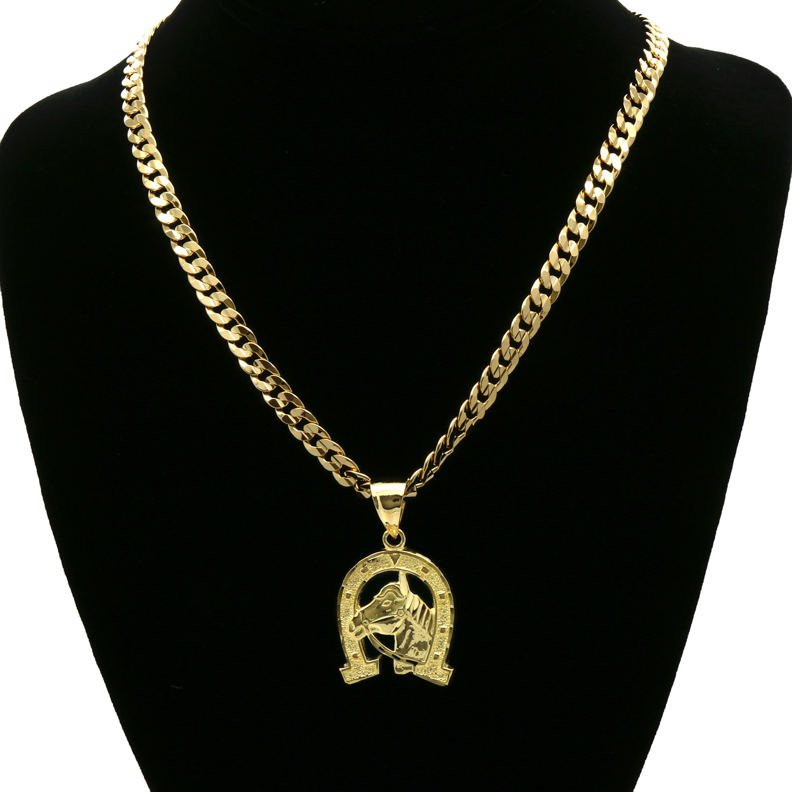 Men’s 18k Gold Plated Horseshoe Hip-Hop Pendant 6mm Cuban Chain Necklace
