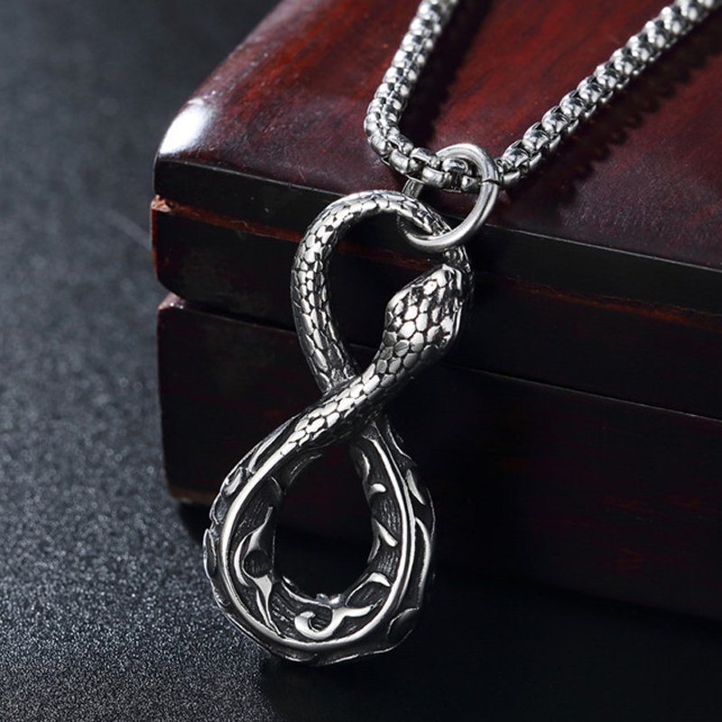 MENDEL Mens Womens Number 8 Snake Serpent Pendant Necklace Stainless Steel Chain