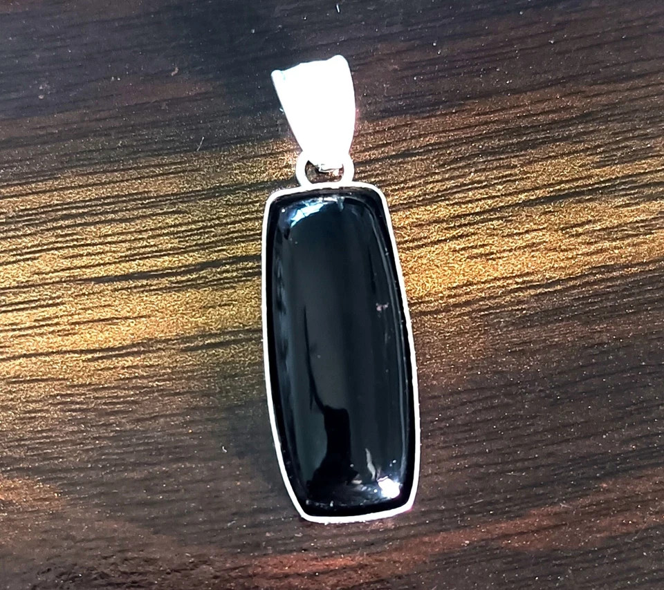 42.35 Ct Natural Black Onyx Emerald Cut Sterling Silver Pendant Certified Gems
