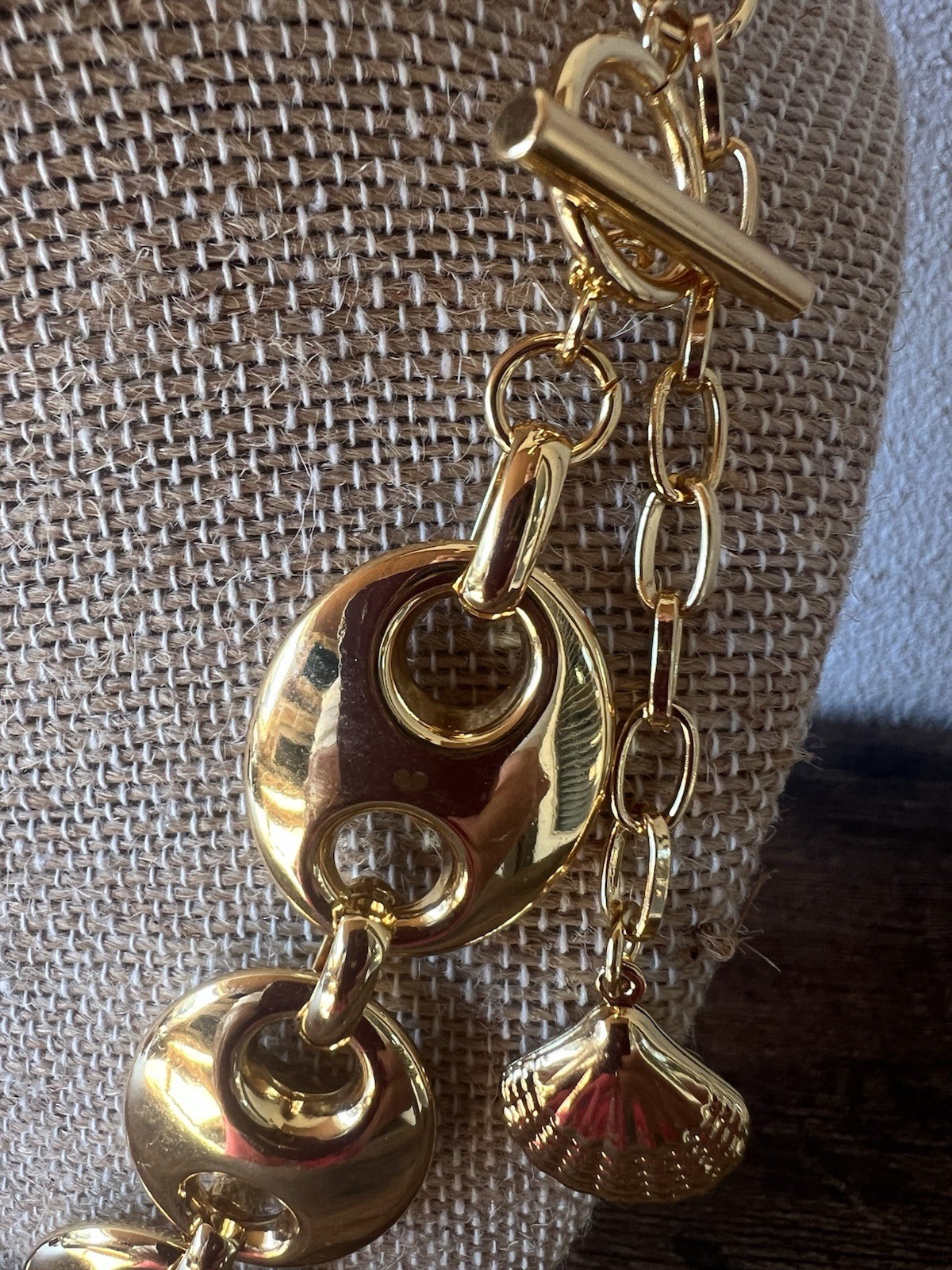 $155 X-Large Adjustable Golden Puffy Mariner Coffee Bean Link Statement Necklace