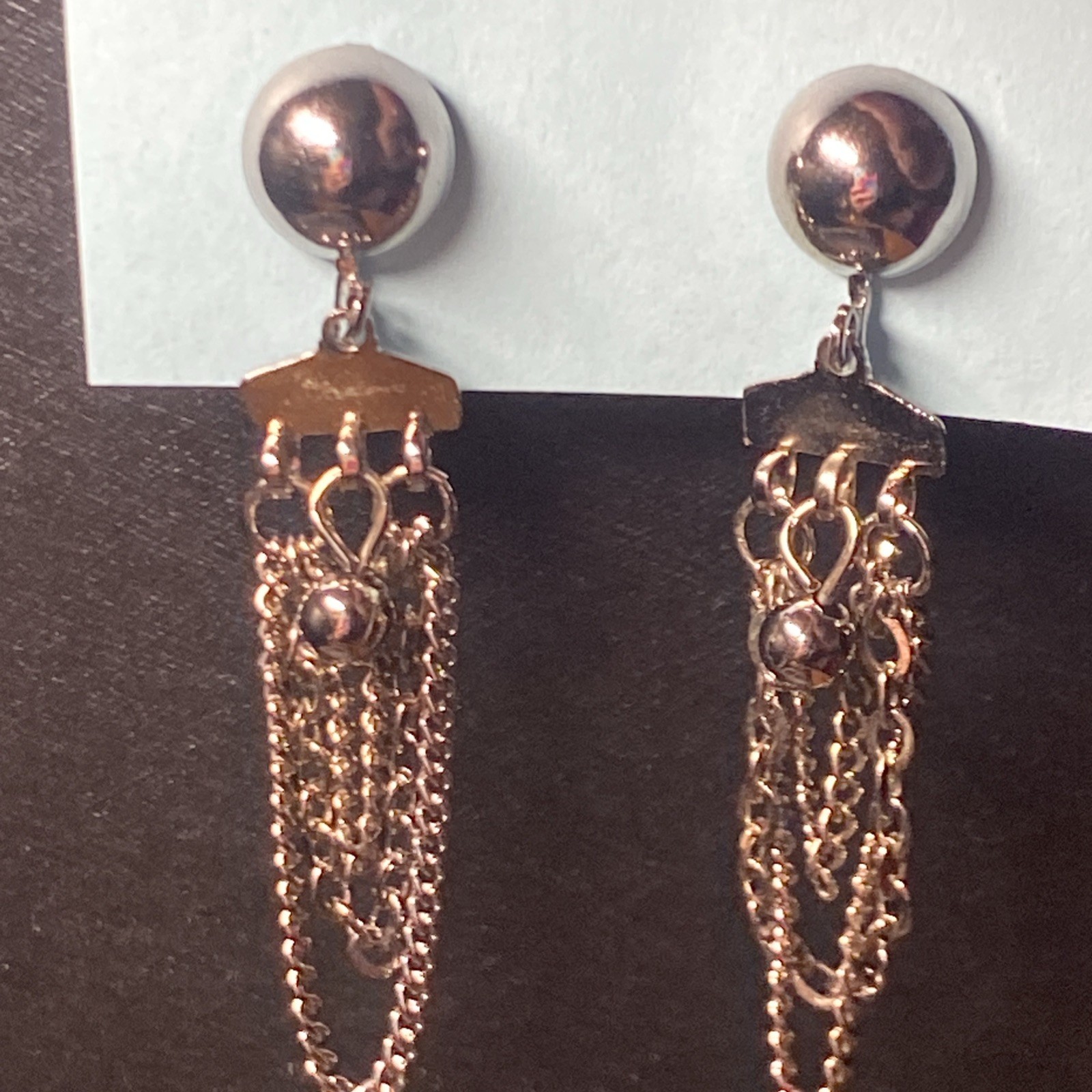 VTG Retro 7 Strand Gunmetal Silver toned Chain + Ball Necklace Earrings Set