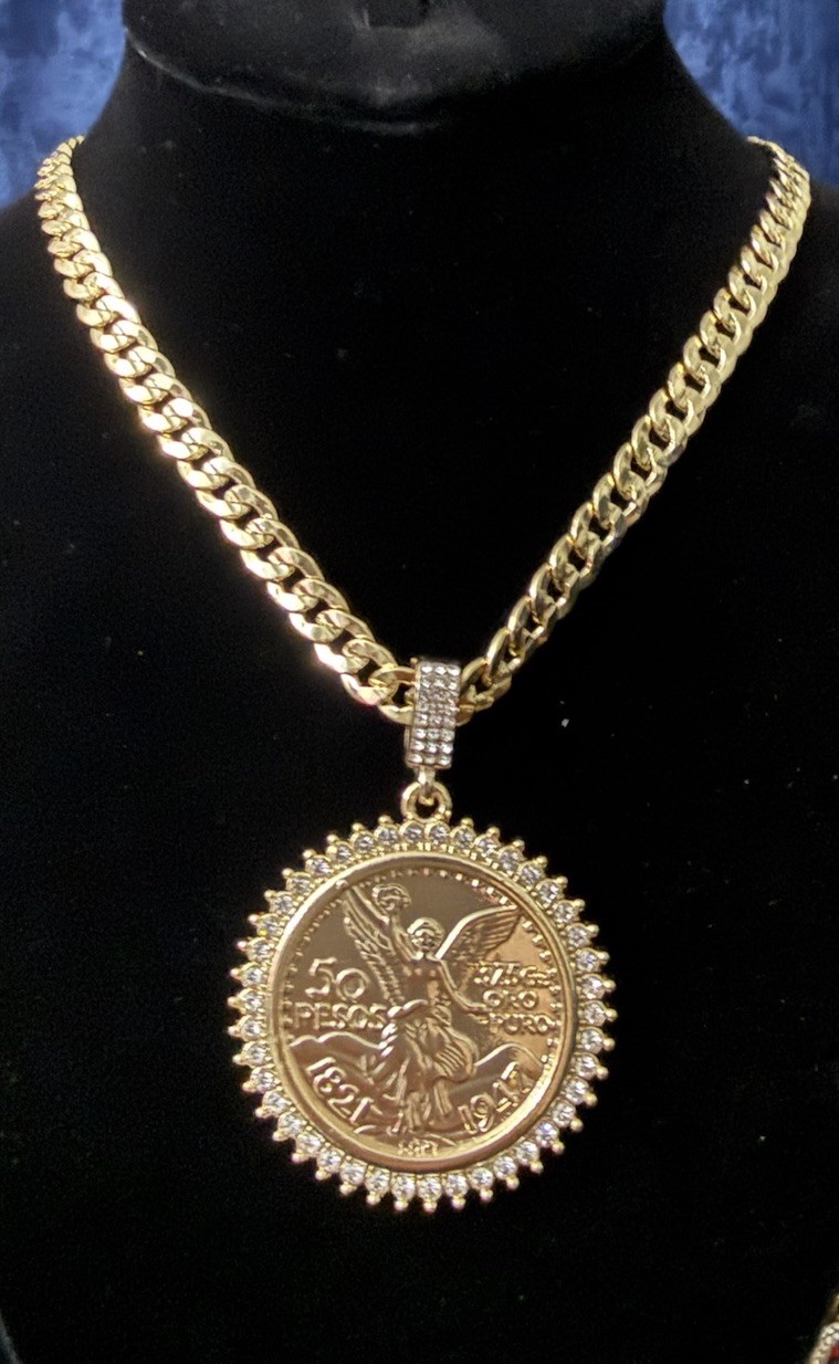 50 Centenario Peso 14k Gold Plated Bezel And Necklace