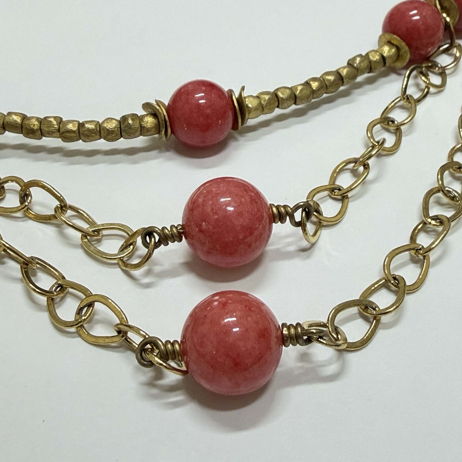 Minu Jewels Necklace With Pink Quartz Beads & Layered Gold Plated Chains.