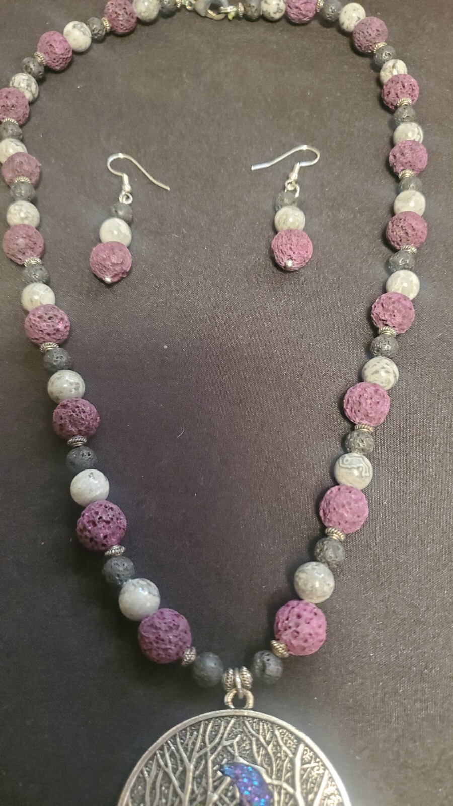 Handmade Womens Necklace Set Semi Precious Moon And Trees Pendant 20″ Total