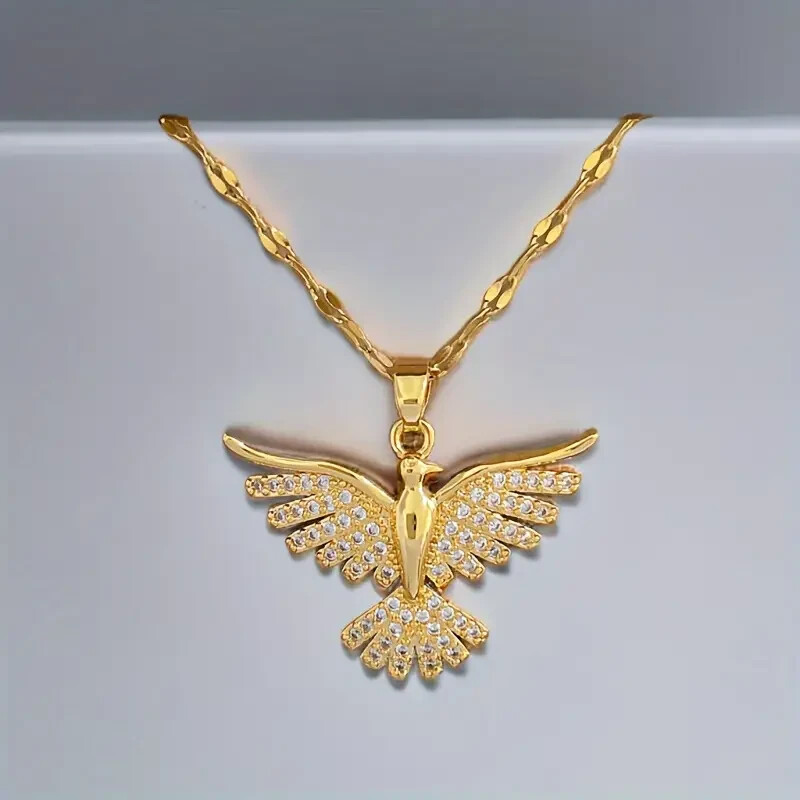 Gold Plated Eagle W/Rhinestones & 18″ Silver Necklace! FREE SHIPPING IN THE USA!