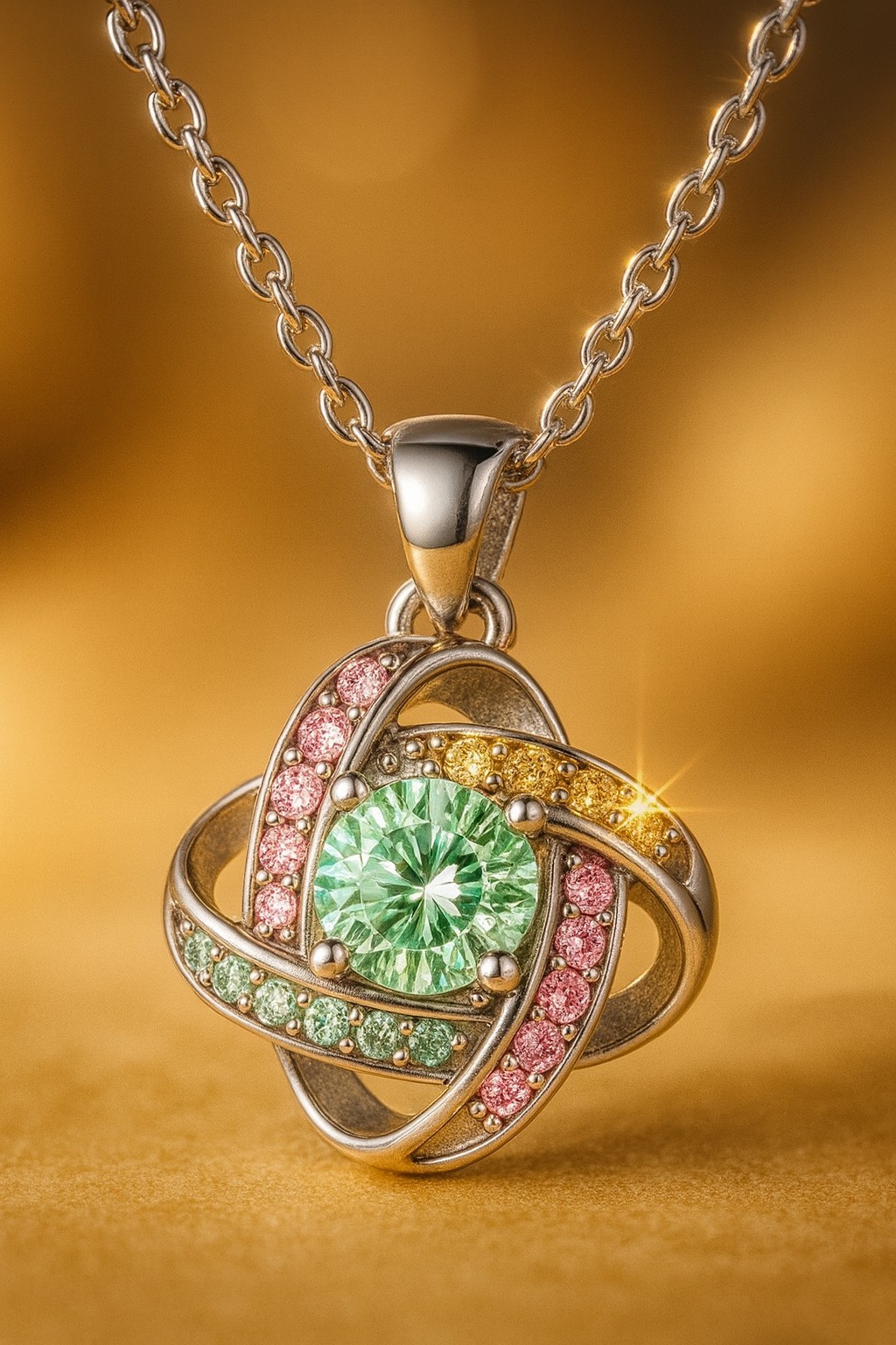 Infinity Knot Pendant Necklace Mint Green Crystal Multicolor Love Knot Jewelry