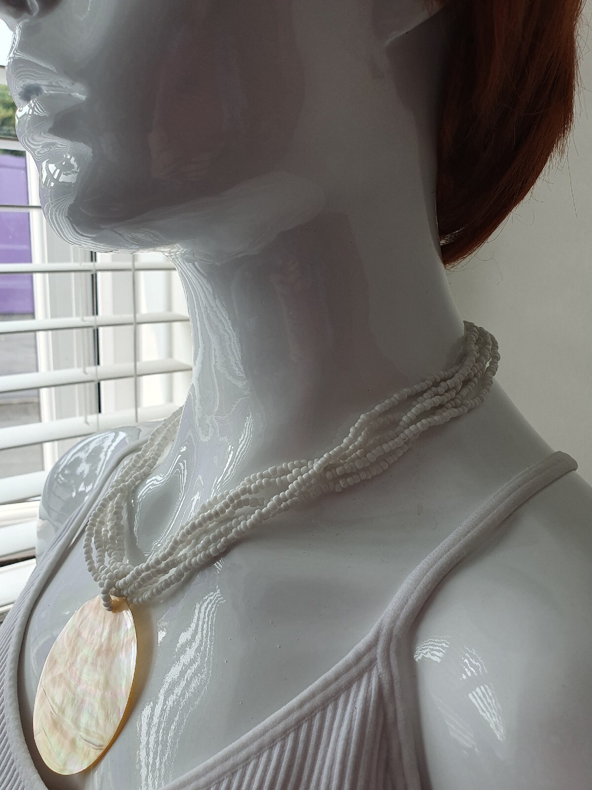 Artisan Mother of Pearl MOP Shell Seed Bead None Metal necklace