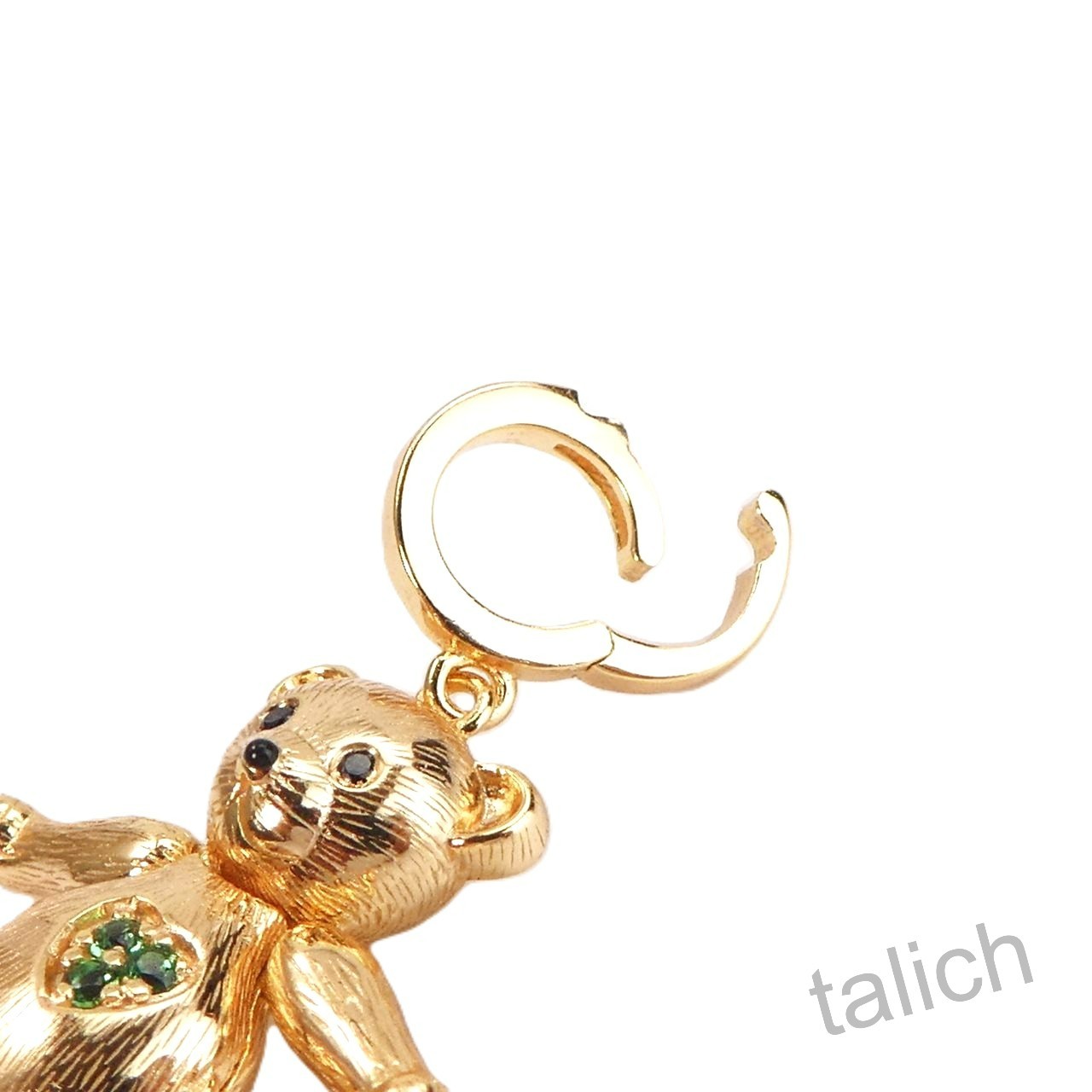 14K Gold Plated Sterling Silver CZ Teddy Bear Locket Charm Pendant Movable Arms