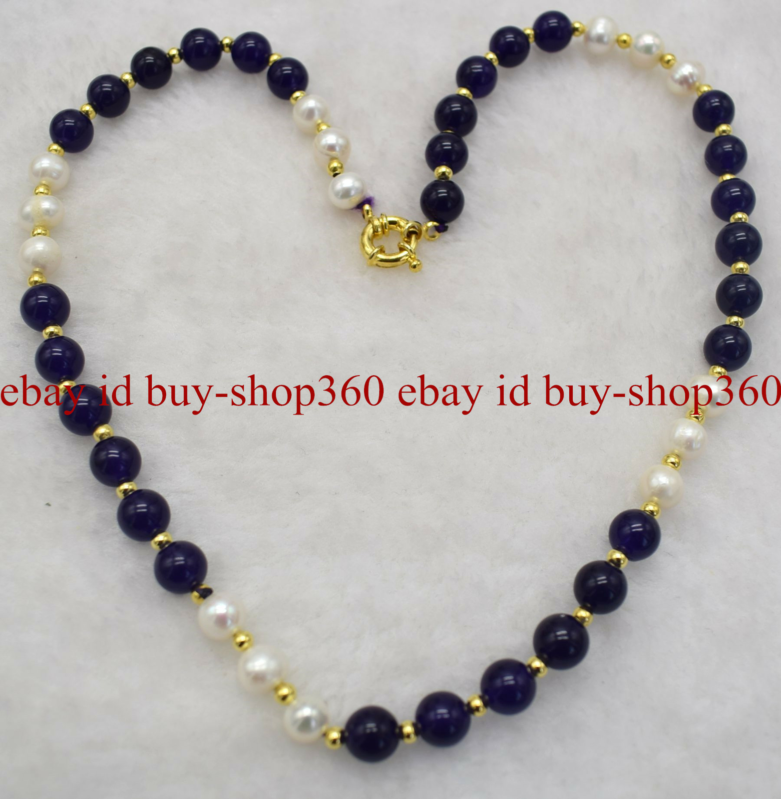 Fashion 7-8mm White Pearl & 8mm Amethyst Gemstone Necklace 18” AAA