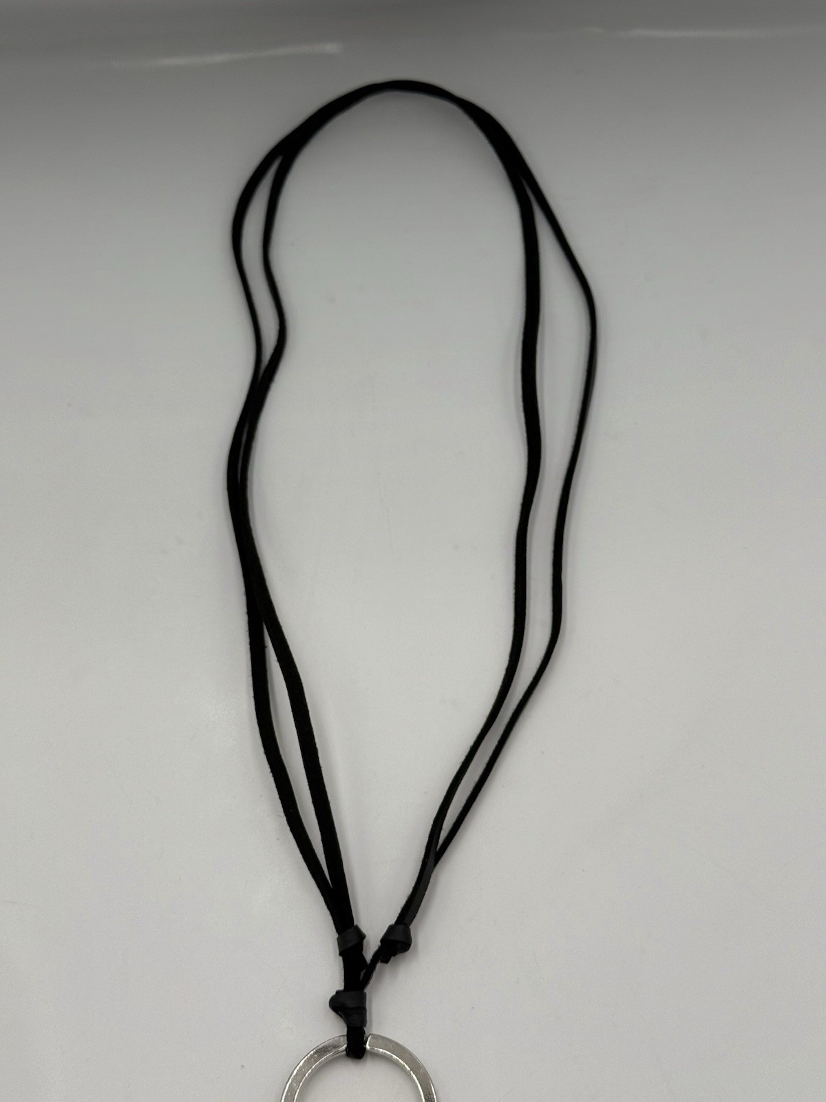 Boho Black Faux Suede Cord Necklace Silver Tone Triple Feather Pendant
