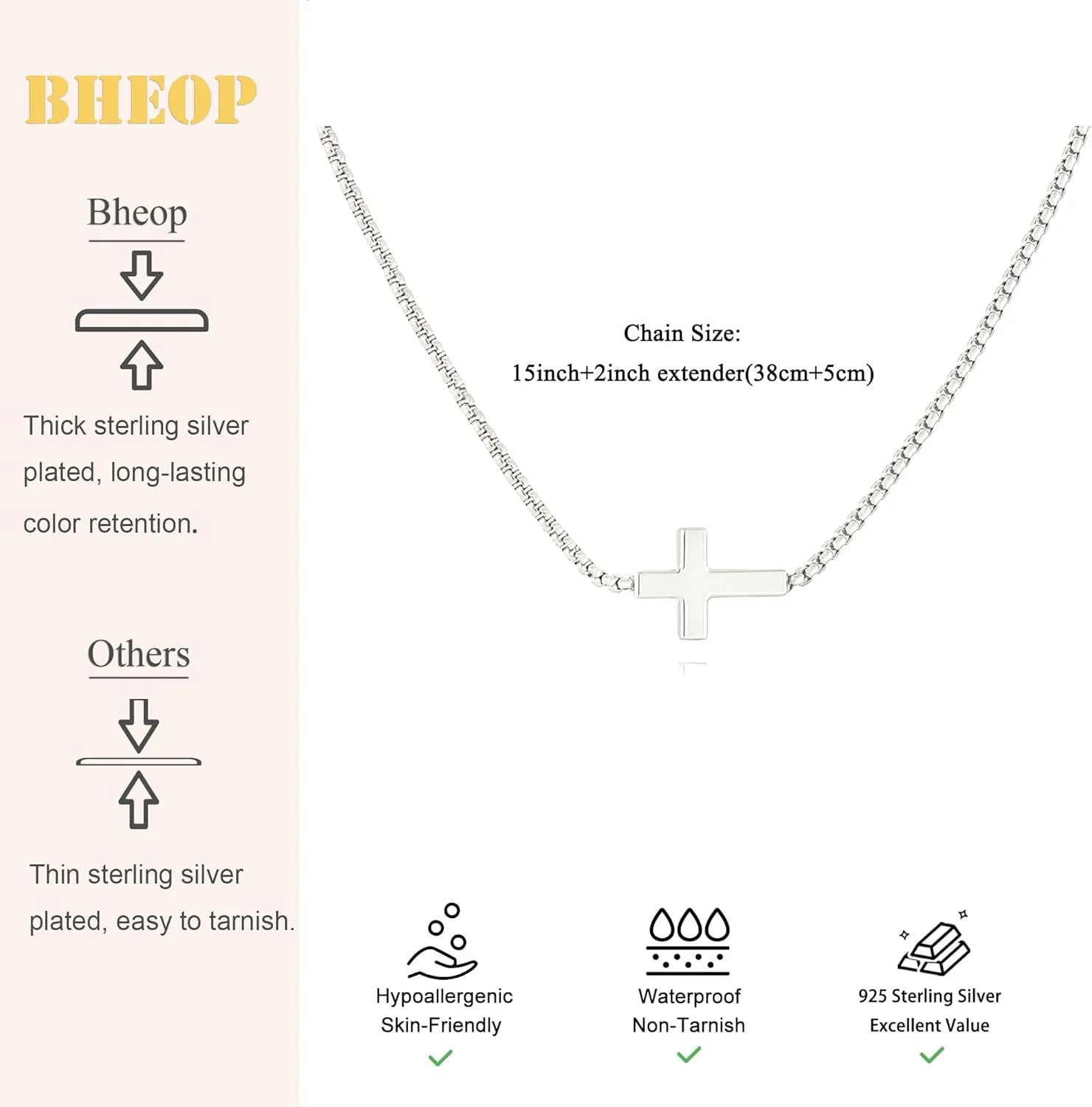 Cross Necklace for Women Trendy 925 Sterling Silver Plated Dainty Small Sideways
