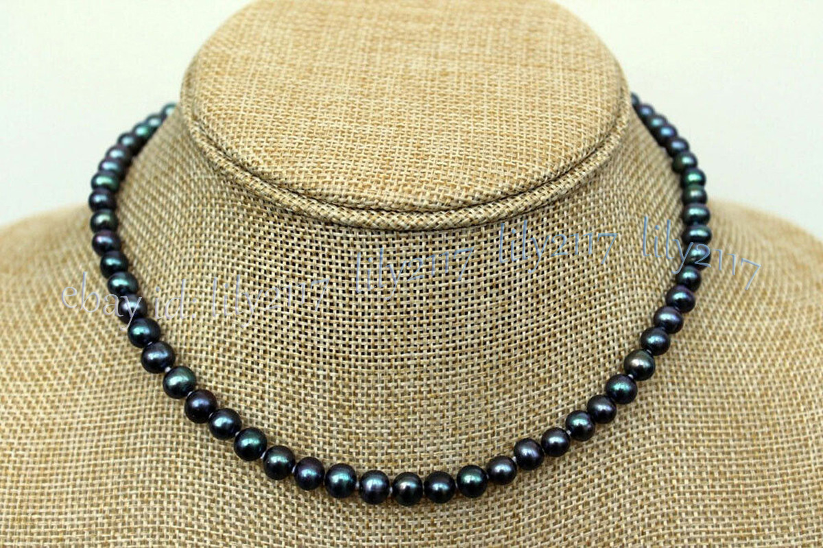 5-6mm Genuine Natural Peacock Black Freshwater Cultured Pearl Necklace 14-48”