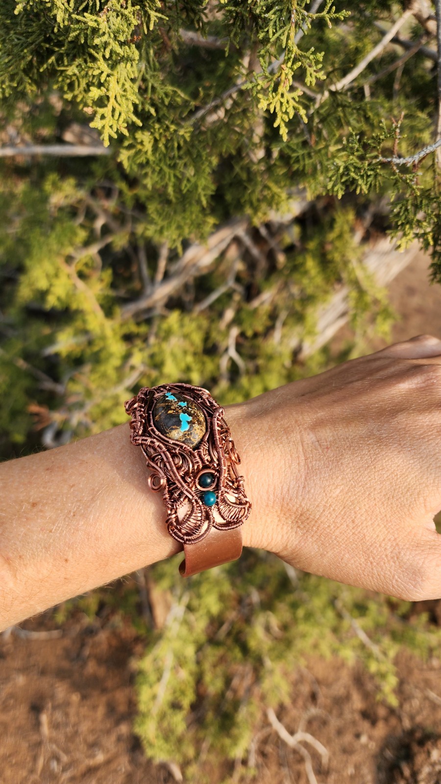 Wire Wrap Bracelet Copper Cuff Bracelet With Chrysacolla And Turquoise