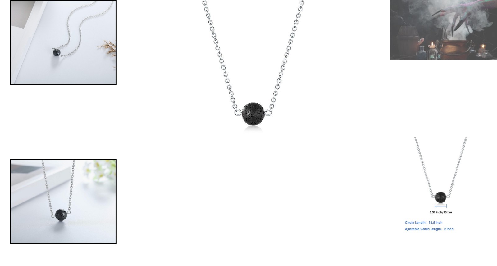 Stylish Lava Rock Aromatherapy Pendant Necklace in Silver and Black Design