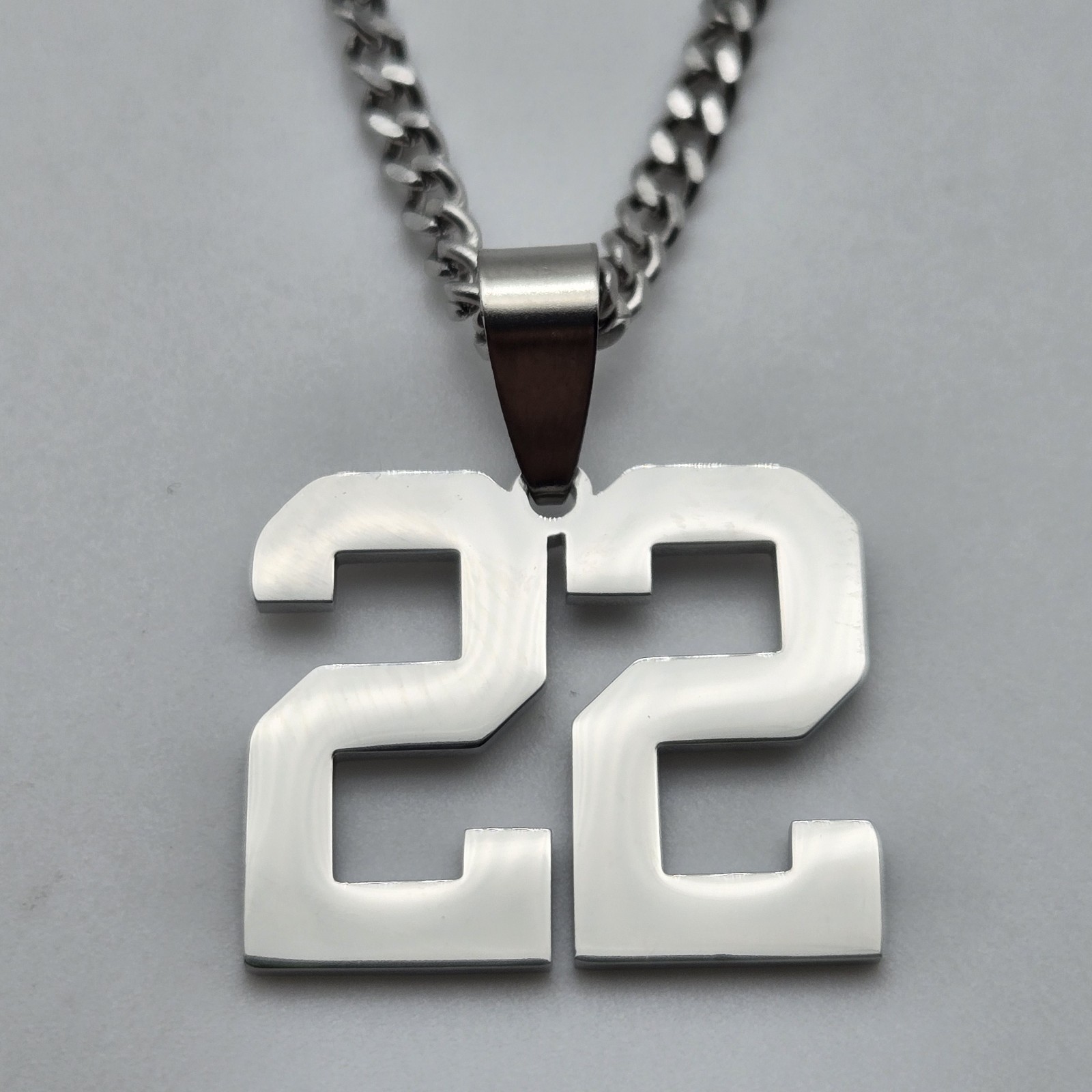 #22 BASEBALL FOOTBALL NUMBER Pendant Charm / 18″-24″ STAINLESS CHAIN NECKLACE