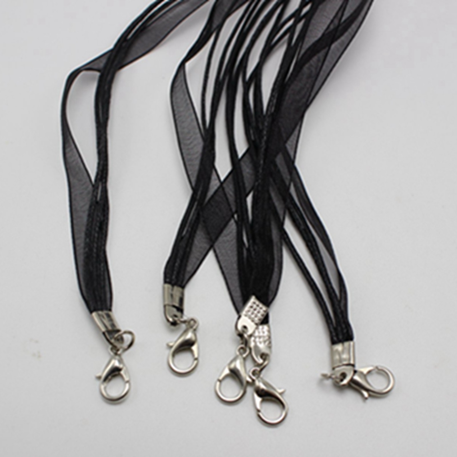 100 Black Organza Ribbon Waxen Cord Necklace 17″ Lobster Clasp Fit DIY Pendant
