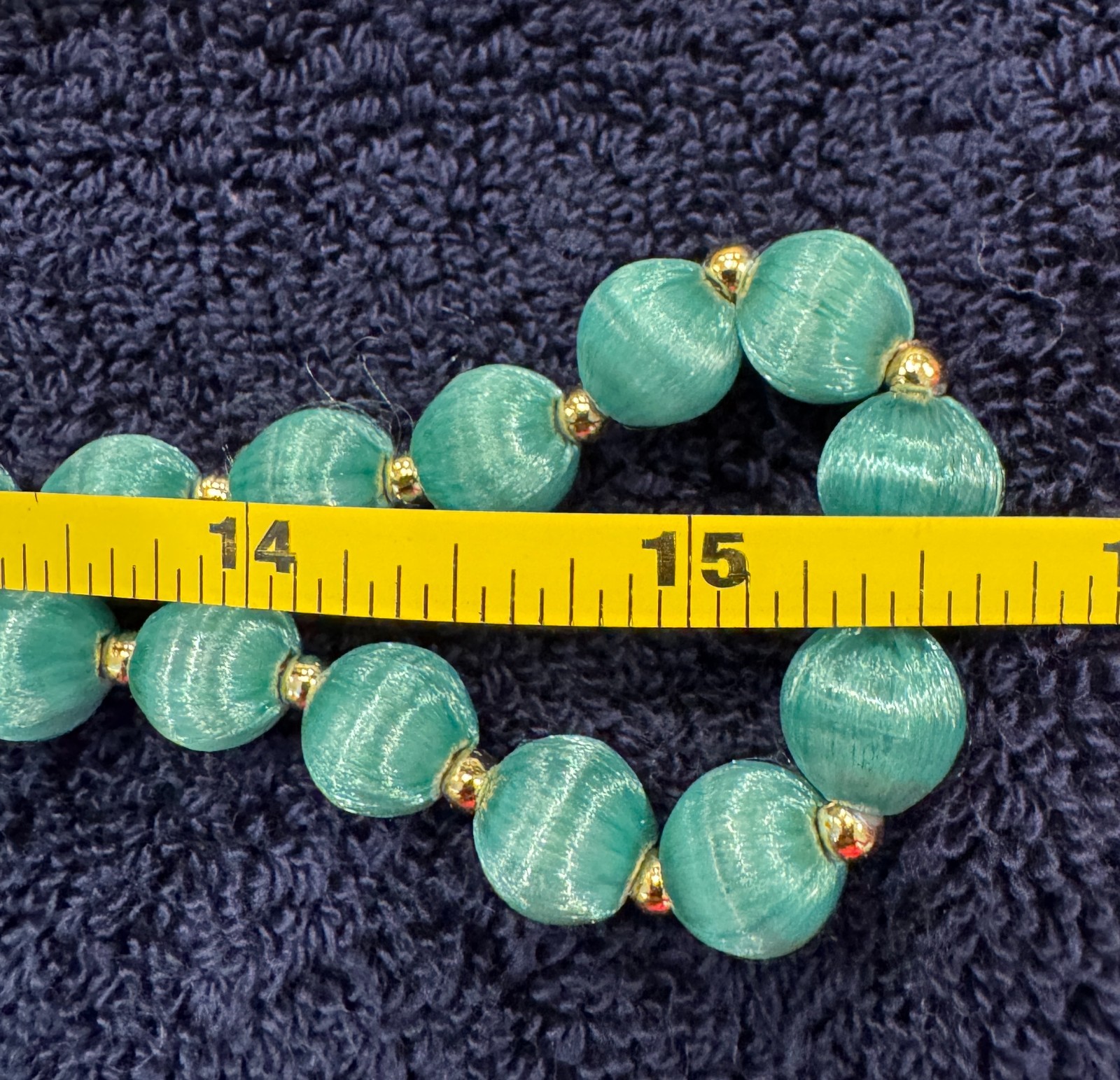 Set of 3 colors -30″ Silk Thread Wrapped Bead Necklace Gold Tone Spacers 12mm