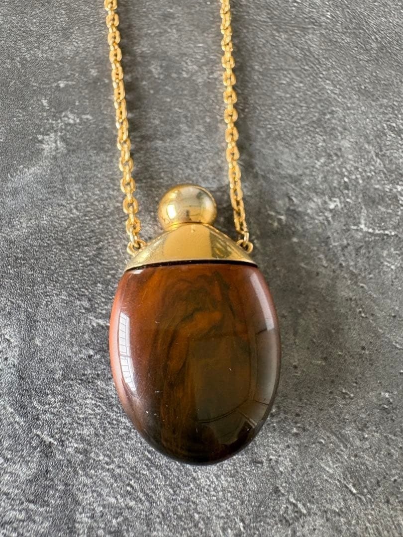 Givenchy Tortoise Shell Motif Gold Perfume Bottle Necklace Pendant N7