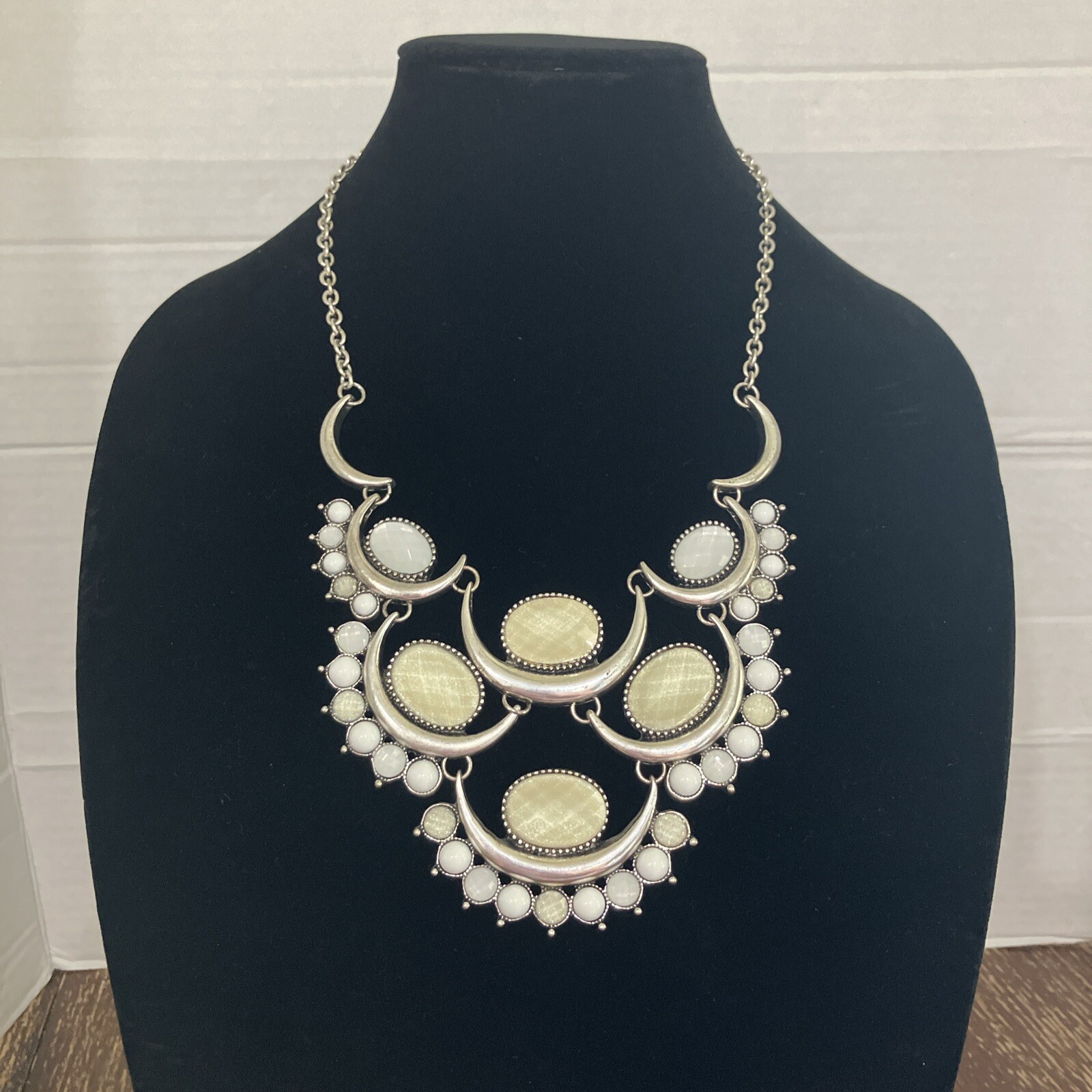 Erica Lyons Necklace Boho Art Deco Silver Tone Moon 18 – 20 Inches Statement