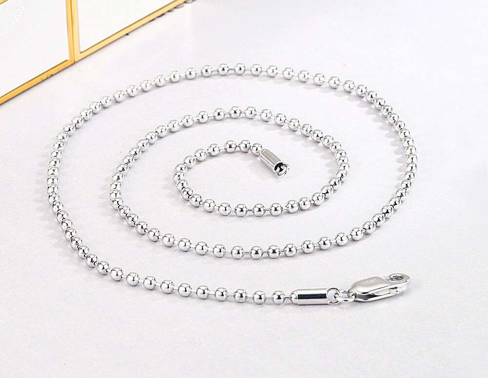Solid 925 Sterling Silver 2.3mm Ball Bead Chain Necklace 18″-28″ for Women & Men