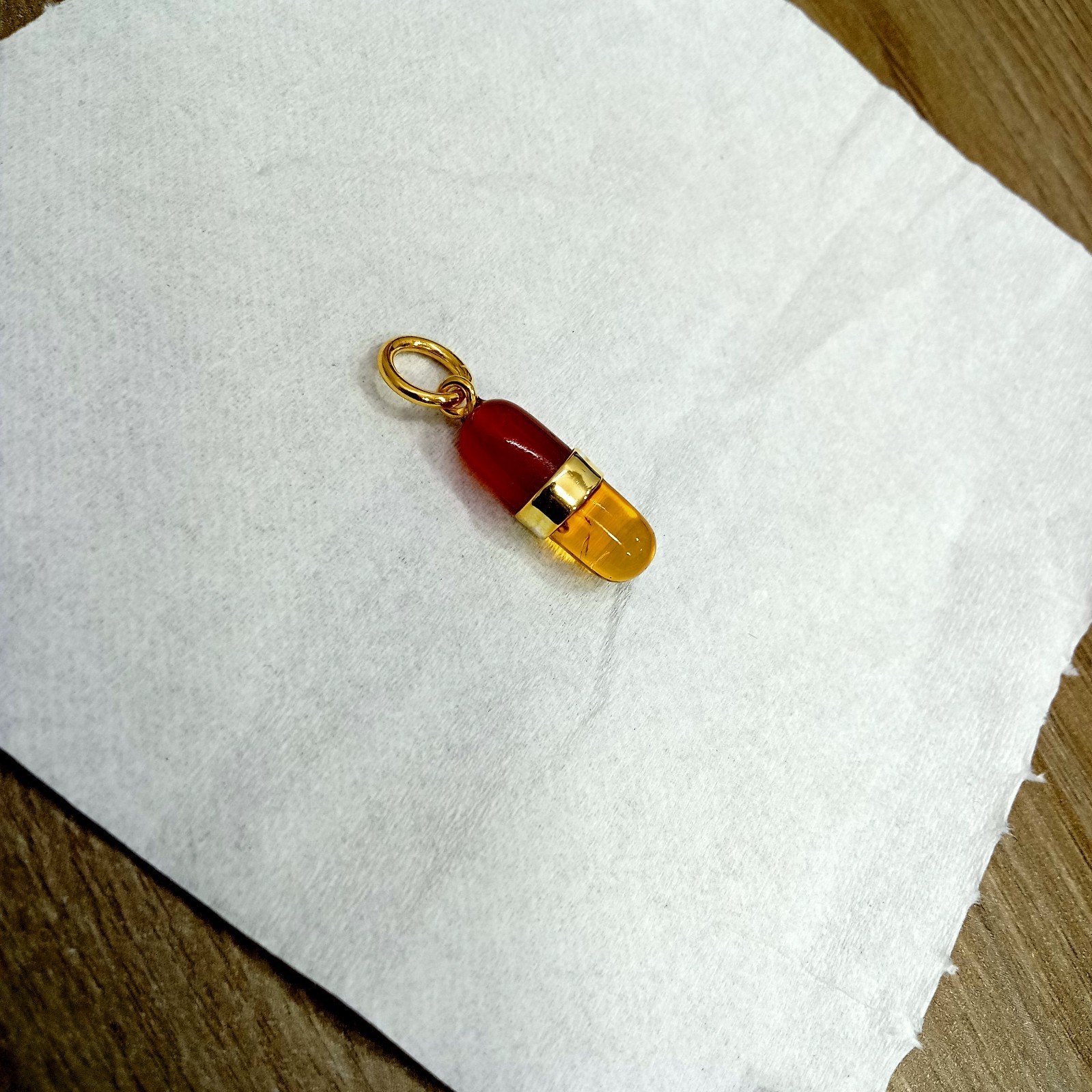 Vermeil Pill Capsule, 18k Gold Pill Charm, Carabiner, Pill Pendant, Tases Stones