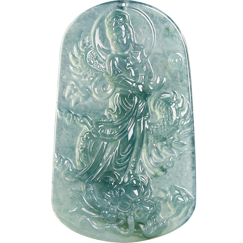 Natural Blue Water Jadeite Dragon Avalokiteshvara Pendant Unisex Adult Necklace