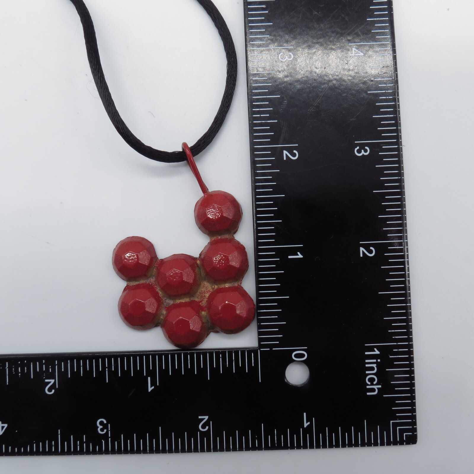 Berry Cluster Metal Pendant Necklace Funky Black Cord Sterling Silver Clasp 18″