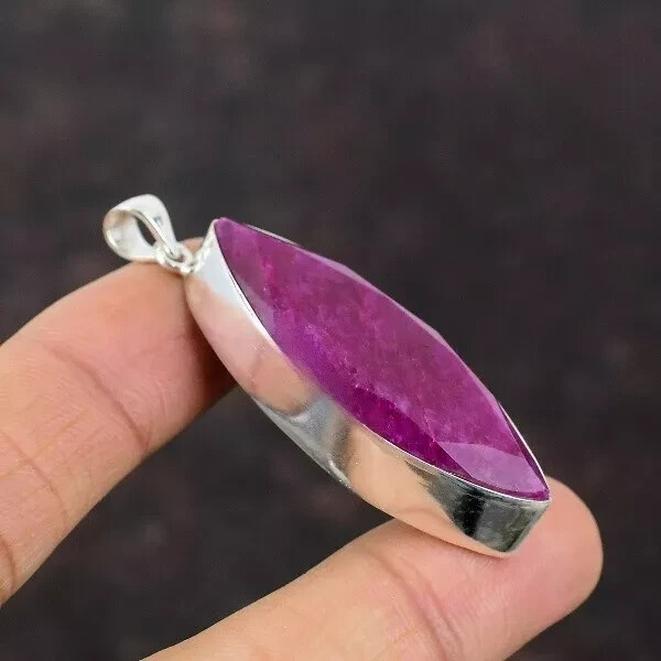 Kashmir Rubi Gemstone Handmade Jewelry Marquise925 Sterling Silver Pendant 45 Ct