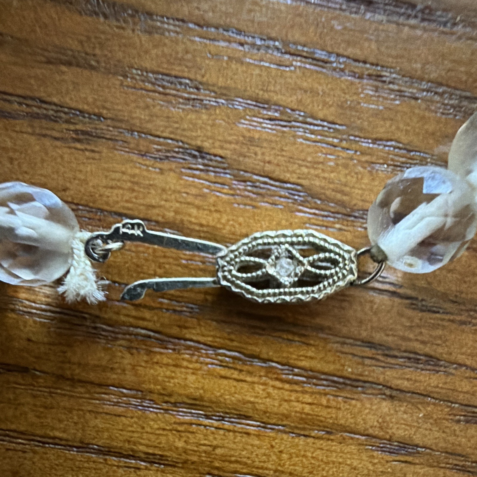 Clear Faceted Round Glass Bead Necklace, White/Colorless Main Stone, Hook