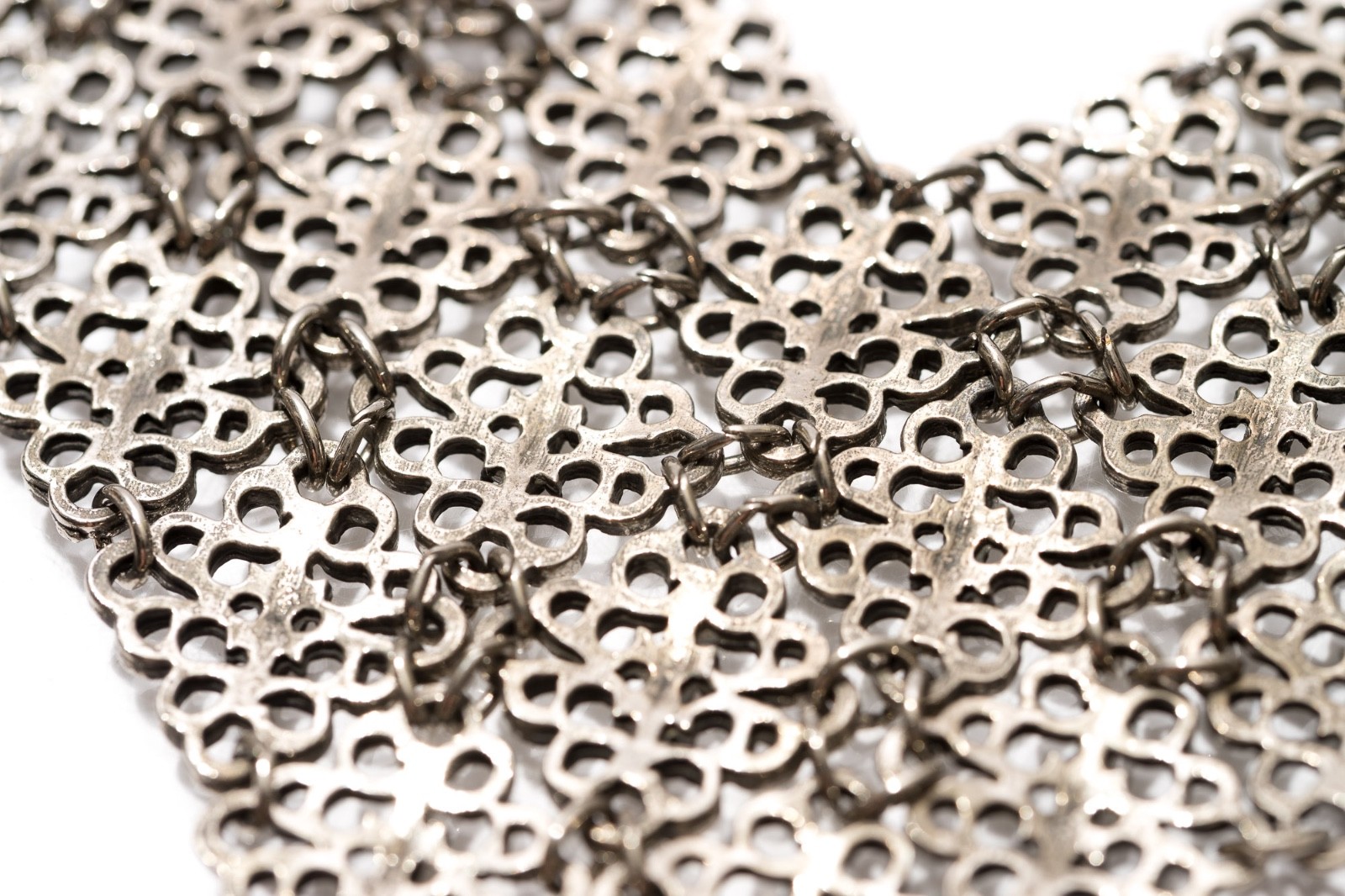 Metal Bib Necklace, Silver Toned