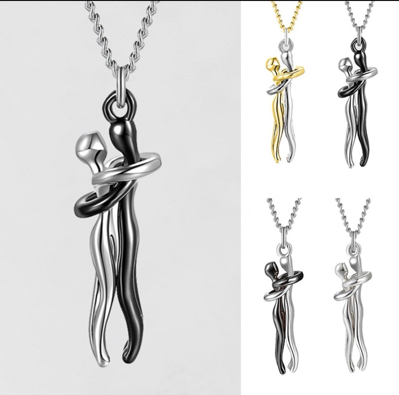 Hugging Couple Love Pendant Necklace Ball/Bead Chain Multicolor Metal No Stone