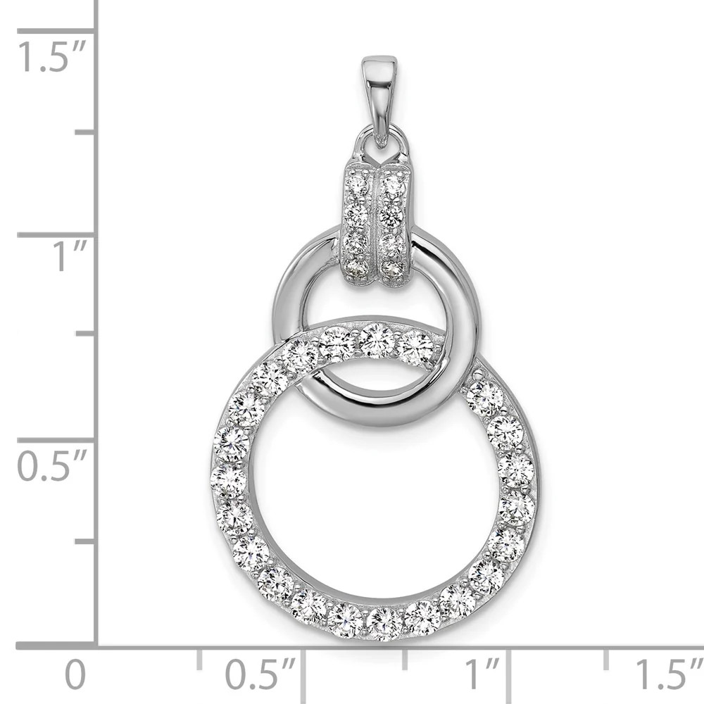 Sterling Silver Rhodium-Plated CZ Circle Pendant