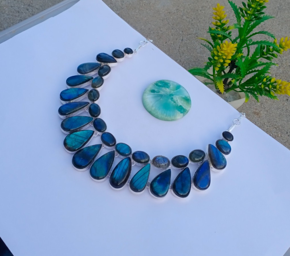 Natural Labradorite Gemstone 925 Sterling silver Necklace Jewelry Birthday Gift