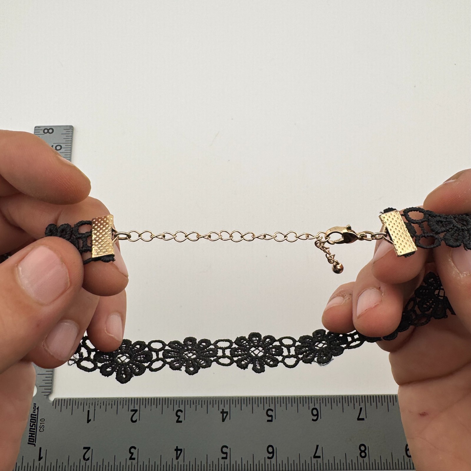 Black Lace Floral Choker Necklace Gold Tone Clasp Adjustable 13-15 In