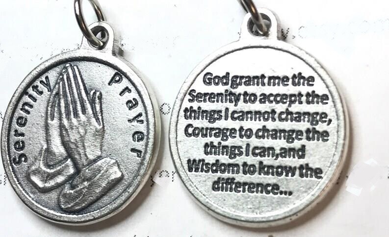 small 2 sided SERENITY PRAYER PRAY GOD pendant 20″ 925 Sterling Silver Necklace