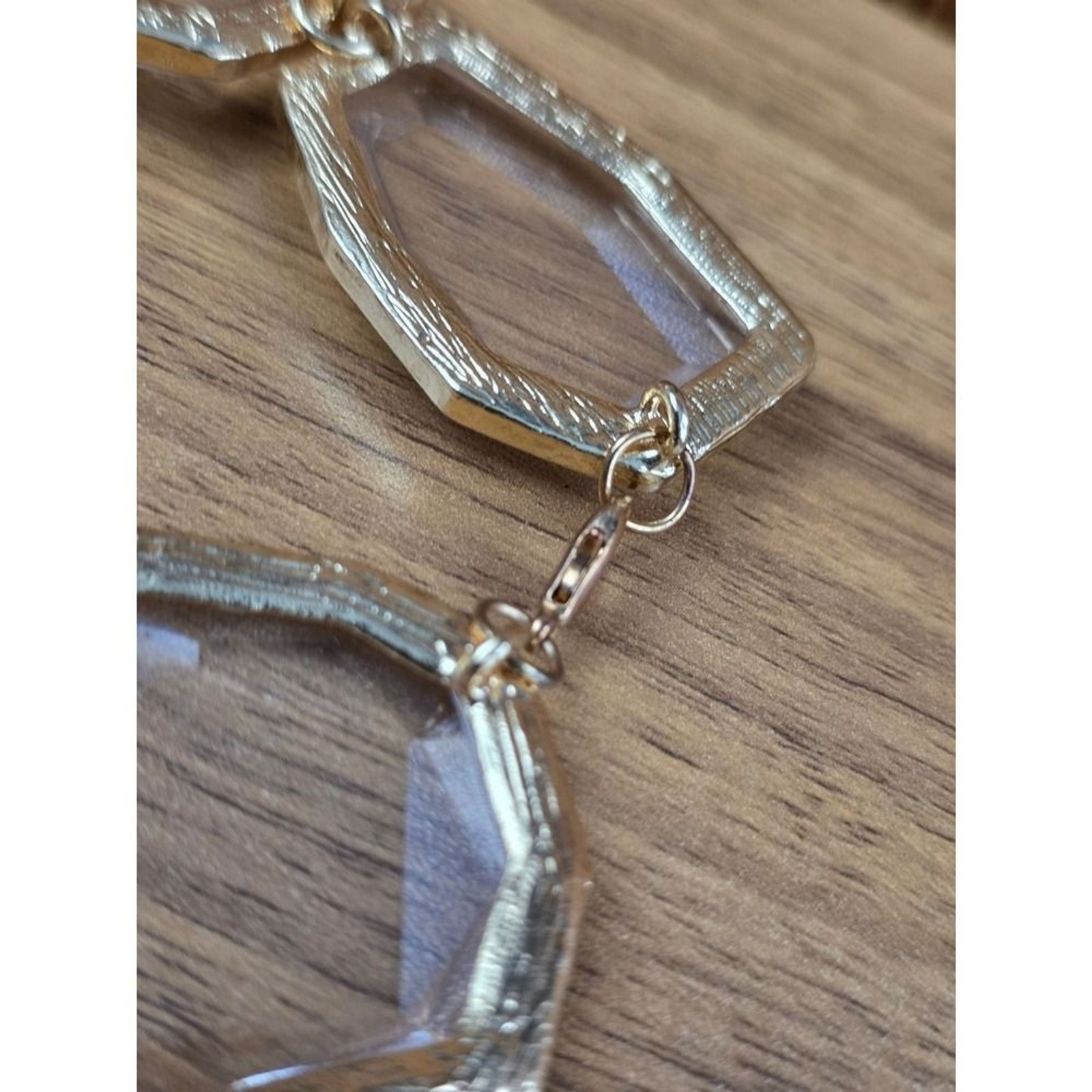 Unbranded Geometric Hexagon Link Necklace Clear Gold Excellent Statement Modern