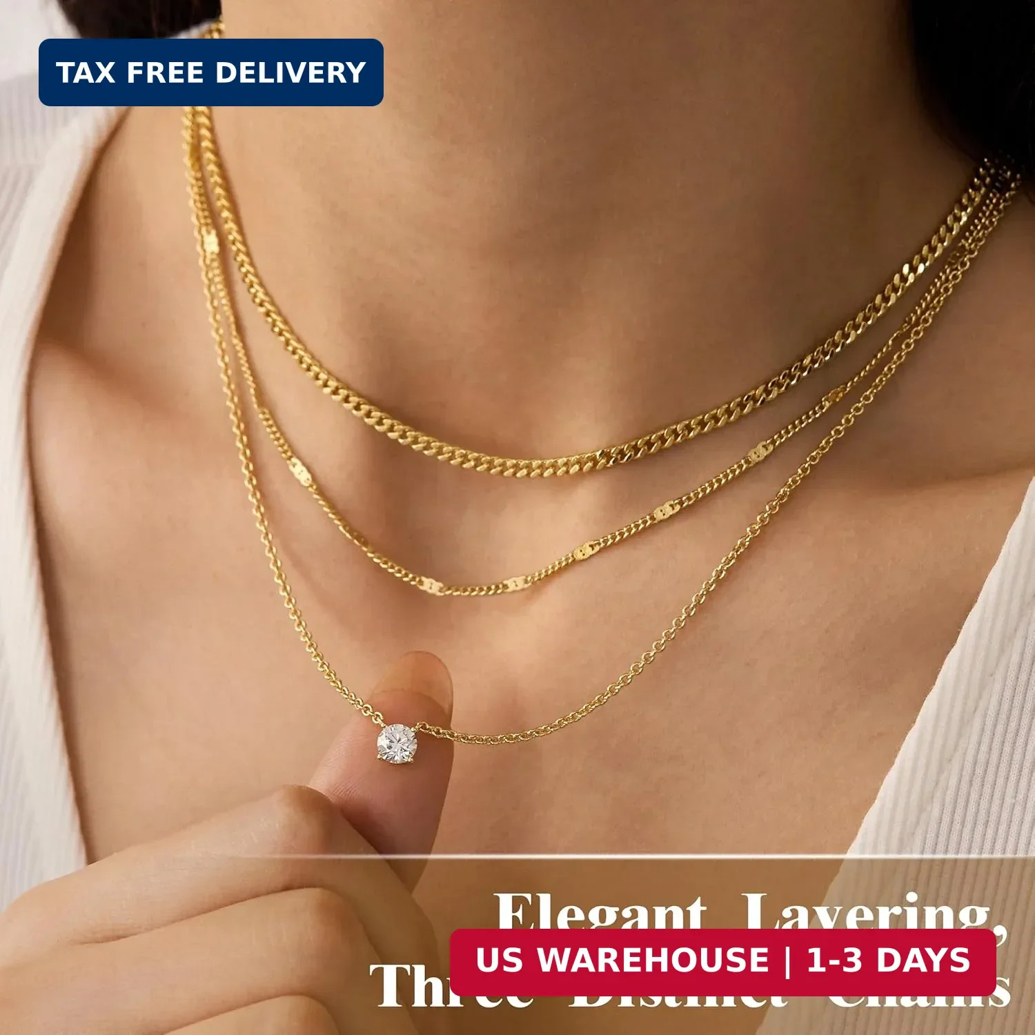 WomenGifts Layered Gold Necklaces for Women, 14K Gold Sterling Silver Plated Dai