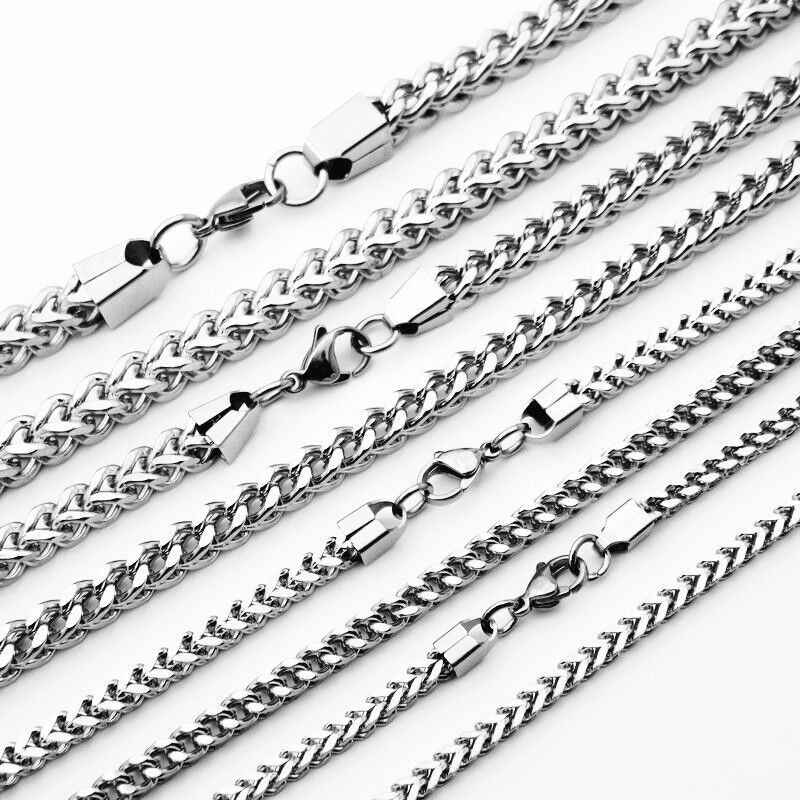 Gold Silver 2.5-8mm Man Woman Stainless Steel Wheat Braided Foxtail Franco Chain
