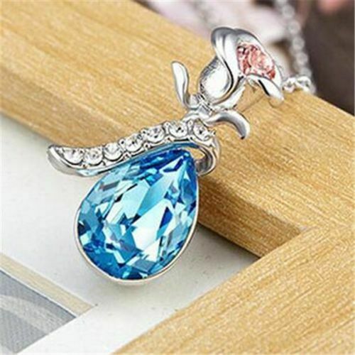 Valentine’s Day Gift for Her Unique Teardrop Blue Crystal Necklace Love w/ box
