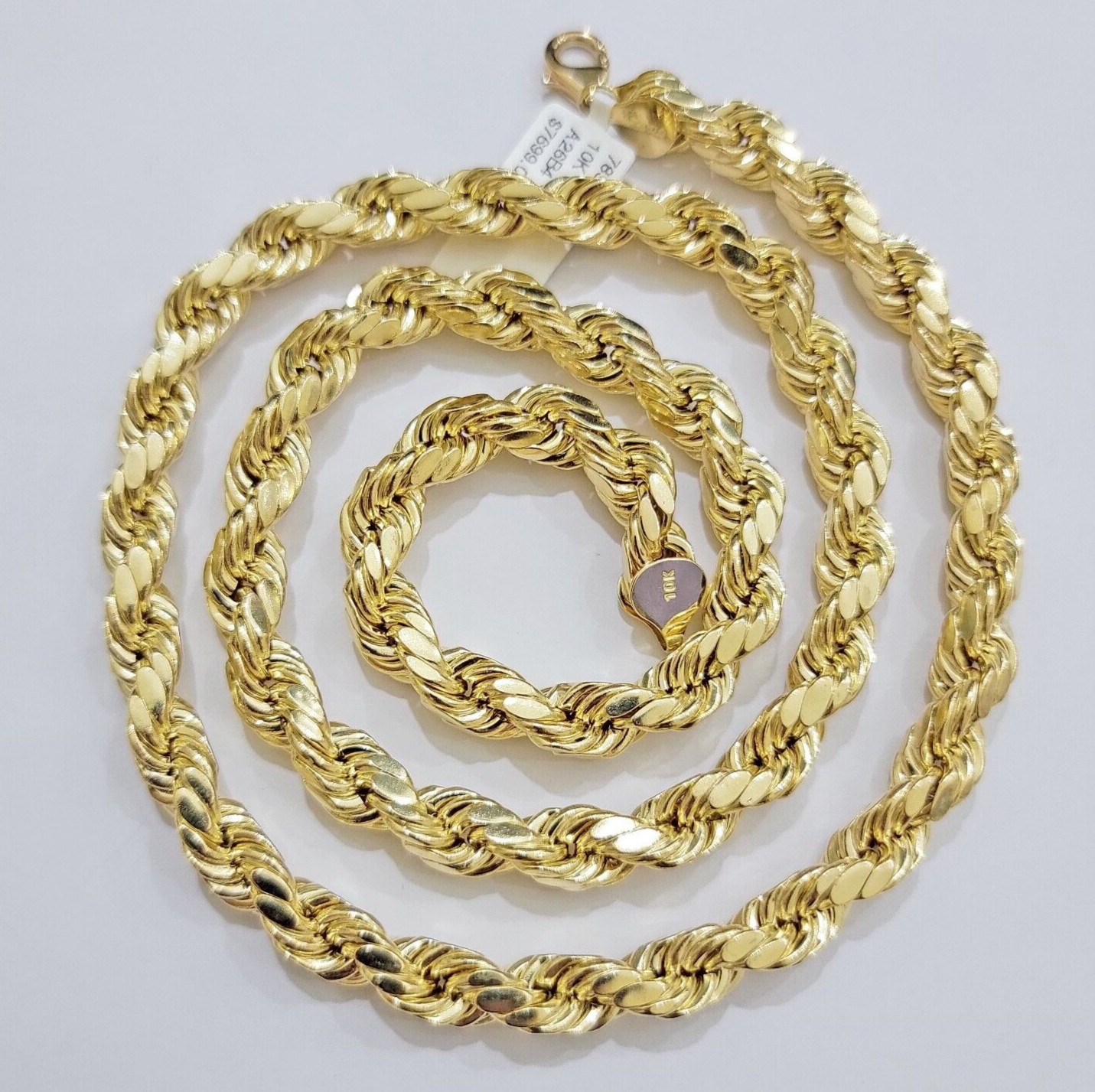 10k Yellow Gold Rope Chain Necklace 24 Inch 8mm Diamond Cuts Men’s REAL 10KT