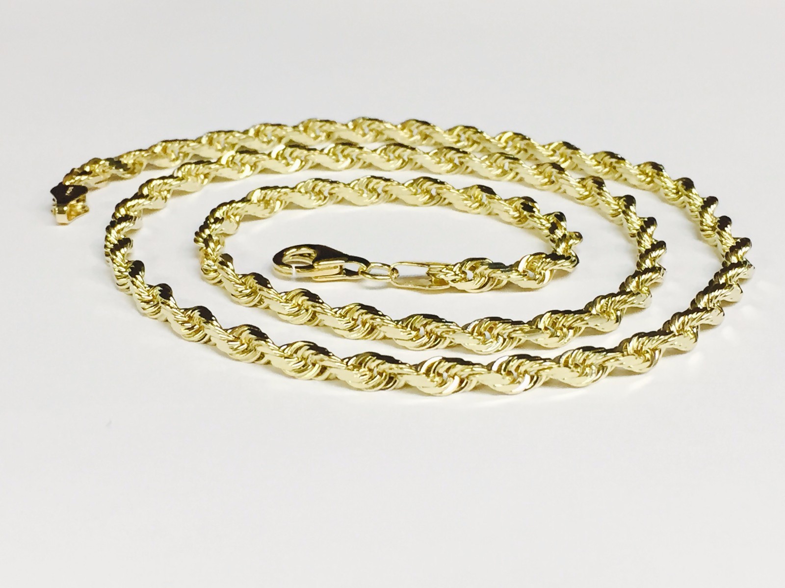 10k Yellow Gold 22″ Solid Diamond Cut Rope Chain Necklace 4 mm 19 Grams