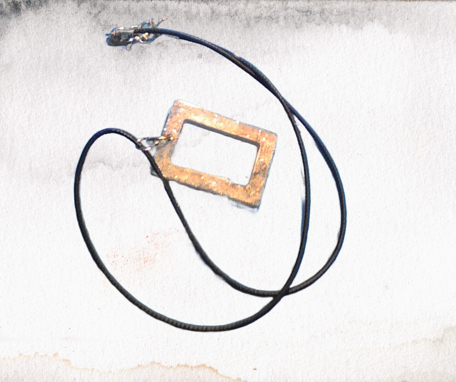 Handmade Silver Glitter Resin Pendant Necklace Square Black Cord 18″ Sparkle