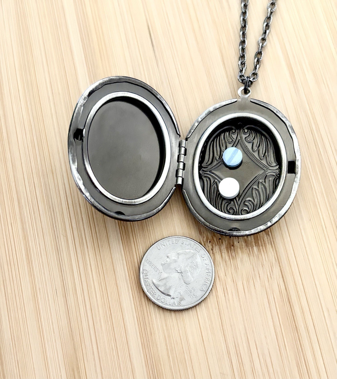 ZOMBIE 3-D CAMEO LOCKET NECKLACE Goth Photo Pillbox Stash Pendant Undead Walker