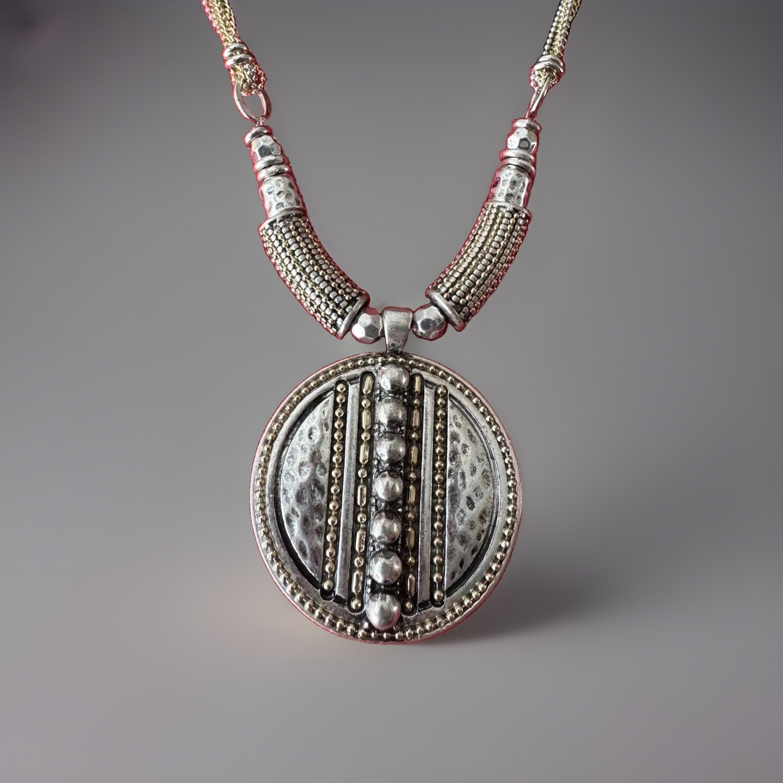 Ruby Rd Two Tone Multi Strand Reactive Pendant Necklace 24” Metal Glass