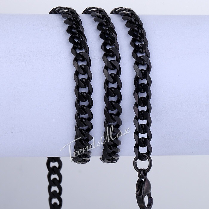 3.5/5/7/9/11mm Black Stainless Steel Curb Cuban Chain Necklace Choker Men Women