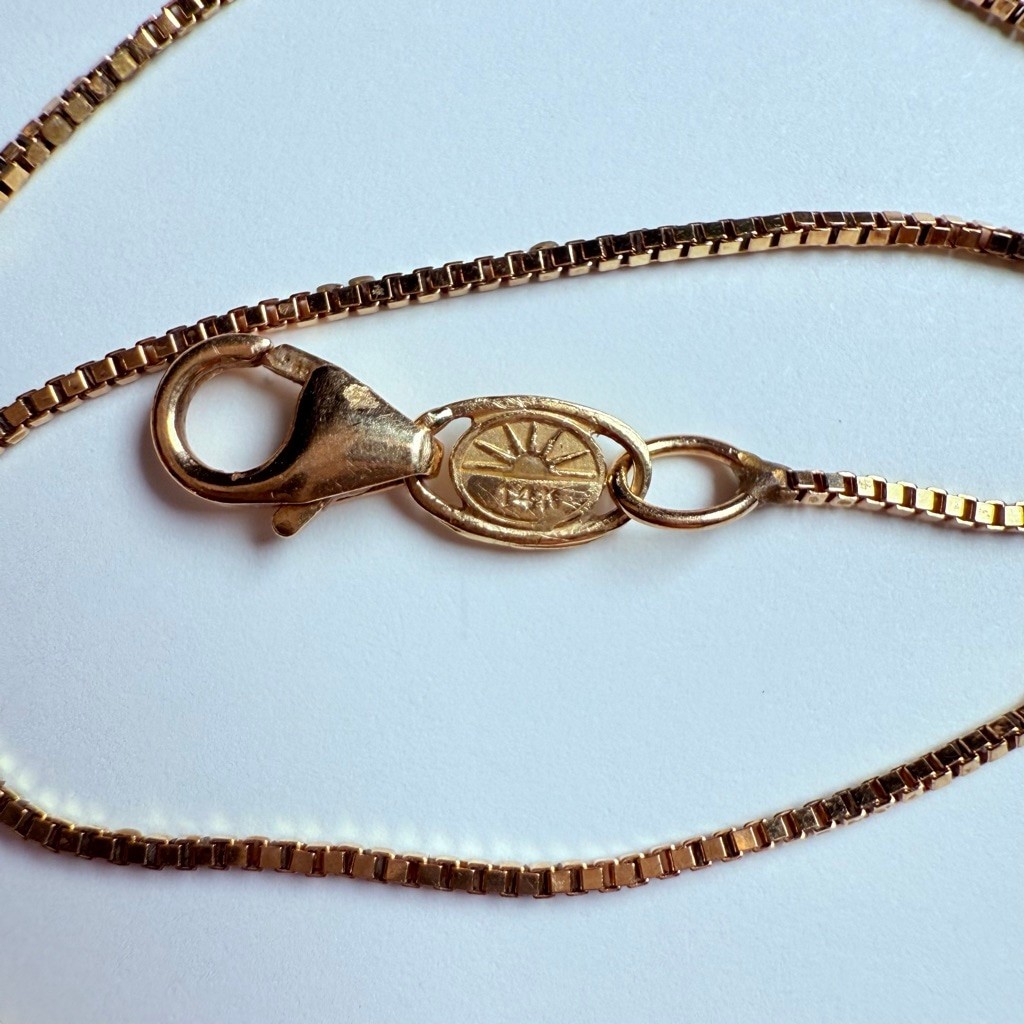 14K Solid Yellow Gold 1mm Venetian Square Box Chain Necklace Italy 23.5″