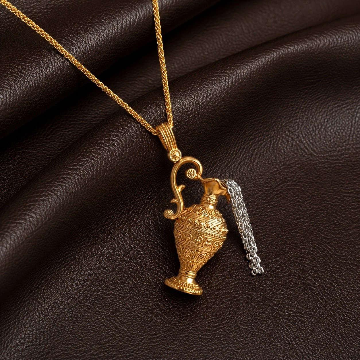 Museum Amphora Vase Medieval Necklace Chain Gold Antique VTG Boho Greek Tassel