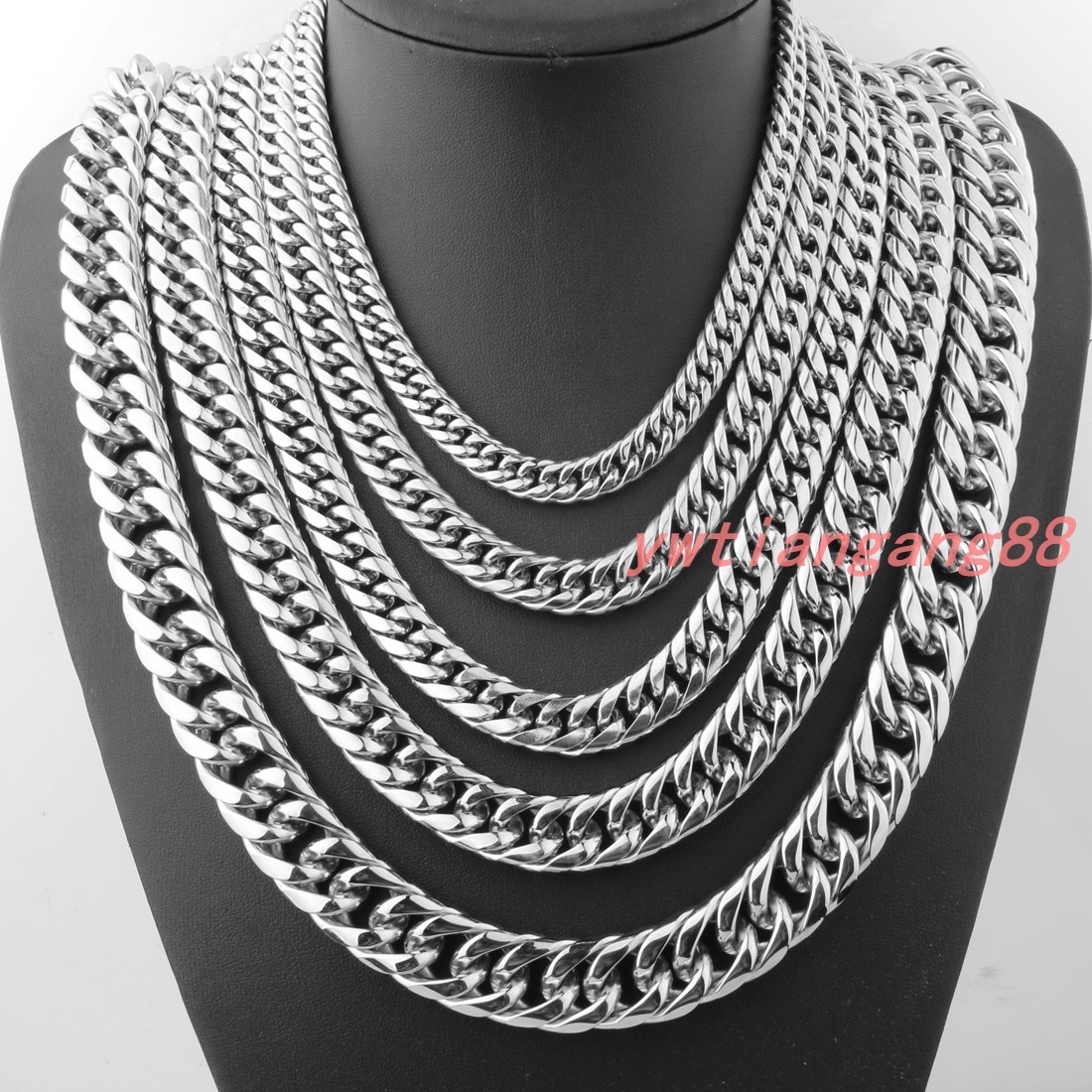 9/11/13/16/20mm Stainless Steel Mens Curb Link Chain Silver Gold Black Necklace