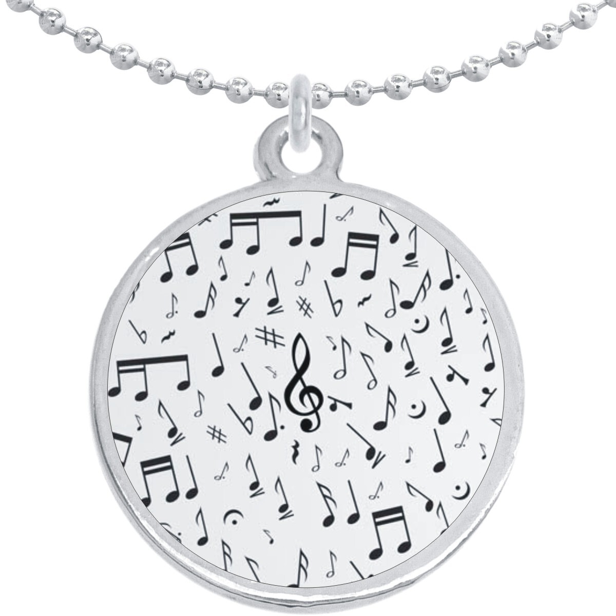 Black Grey Music Notes Pattern Round Pendant Necklace Beautiful Fashion Jewelry